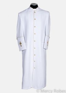 QUICK SHIP MENS CLERGY ROBE STYLE BAE114 (WHITE/GOLD)