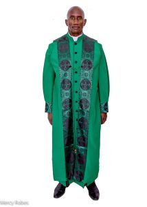 MENS CLERGY ROBE STYLE EXD185 EXCLUSIVE (GREEN/BLACK-GREEN LT) WITH CHIMERE