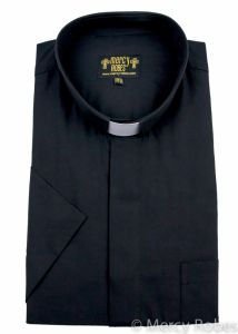 Mens Short Sleeves Tab Collar Clerical Shirt (Black)