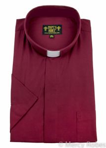 Mens Short Sleeves Tab Collar Clerical Shirt (Burgundy)