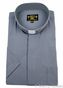 Mens Short Sleeves Tab Collar Clerical Shirt (Grey)
