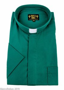 Mens Short Sleeves Tab Collar Clerical Shirt (Dark Green)
