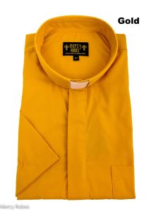 Mens Short Sleeves Tab Collar Clerical Shirt (Gold)