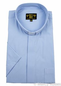 Mens Short Sleeves Tab Collar Clerical Shirt (Light Blue)