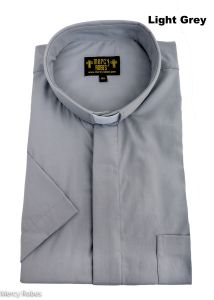 Mens Short Sleeves Tab Collar Clerical Shirt (Light Grey)