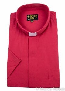Mens Short Sleeves Tab Collar Clerical Shirt (Red)