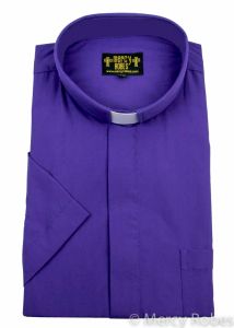 Mens Short Sleeves Tab Collar Clerical Shirt (Roman Purple)