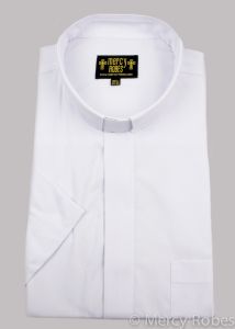 Mens Short Sleeves Tab Collar Clerical Shirt (White)