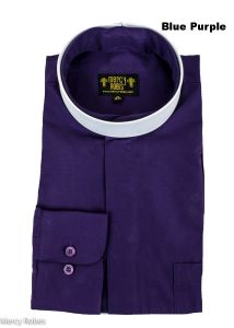 Mens Long Sleeve Full Collar Clerical Shirt With Soft Collar (Blue Purple)