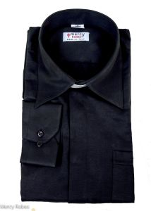 Mens Long Sleeves Tab Collar Clergy Dress Shirt (Black)