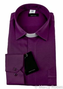 Mens Long Sleeves Dress Tab Collar Clergy Shirt (Red Purple)