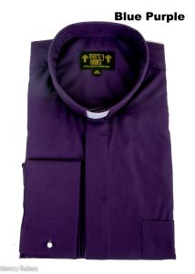 Mens Long Sleeve French Cuff Tab Collar Clergy Shirt (Blue Purple)