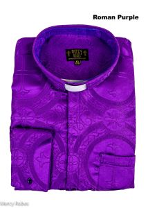 Mens Long Sleeves French Cuff Tab Collar Clergy Shirt (Roman Purple Lt)