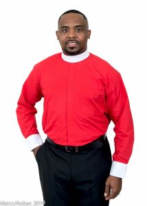MENS LONG SLEEVE CLERGY SHIRT W/CONTRAST WHITE CUFF (RED)
