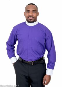 Mens Long Sleeve Clergy Shirt W/Contrast White Cuff (Roman Purple)