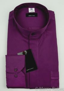 MENS LONG SLEEVES NECKBAND COLLAR CLERGY SHIRT (RED PURPLE)