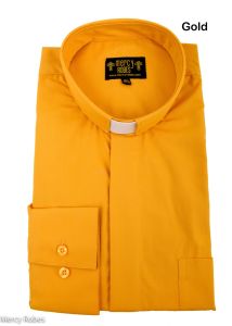 Mens Long Sleeve Standard Cuff Tab Collar Clergy Shirt (Gold)