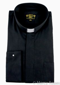 Mens Long Sleeves French Cuff Tab Clergy Shirt (Black)