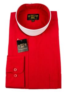 Mens Long Sleeve Full Collar Clerical Shirt With Soft Collar (Red)