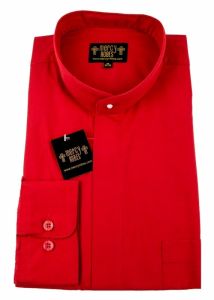 Mens Long Sleeve Standard Cuff Roman Pontiff Full Collar Clergy Shirt (Red)