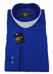 Mens Long Sleeve Full Collar Clerical Shirt With Soft Collar (Royal Blue)