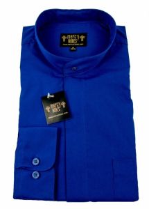Mens Long Sleeve Standard Cuff Roman Pontiff Full Collar Clergy Shirt (Royal Blue)