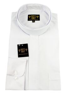 Mens Long Sleeve Full Collar Clerical Shirt With Soft Collar (White)