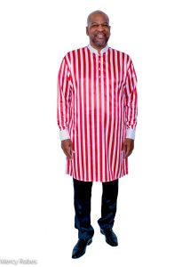 Mens Pinstripe French Cuff Clergy Kurta Shirt (White/Red)