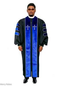 MENS PULPIT ROBE STYLE PPR-012023 (BLACK/ROYAL BLUE) WITH BARS