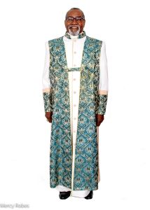 MENS ROBE WITH CHIMERE ZRE204 (CREAM-BEIGE/GREEN-GOLD BROCADE)