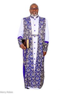 Mens Robe With Chimere Zre204 (White/Purple-Gold Brocade)