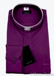 Mens Long Sleeve Premium Tonsure Collar Clergy Shirt (Red Purple) 04