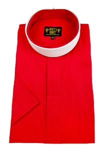 Mens Short Sleeve Full Collar Clerical Shirt (Red)