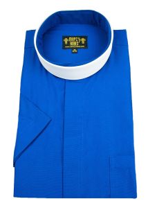 Mens Short Sleeve Full Collar Clerical Shirt (Royal Blue)