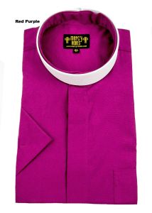 Mens Short Sleeve Full Collar Clerical Shirt (Red Purple)