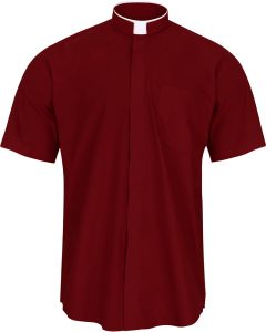 Mens Short Sleeve Tonsure Collar Clergy Shirt (Burgundy)