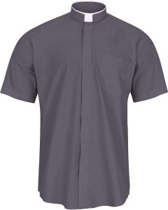 Mens Short Sleeve Tonsure Collar Clergy Shirt (Dark Gray)