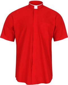 Mens Short Sleeve Tonsure Collar Clergy Shirt (Red)