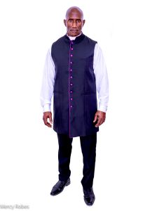 QUICK SHIP Mens Three-Quarter Clergy Vest (Black/Purple)