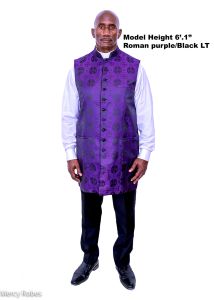QUICK SHIP Mens Three-Quarter Clergy Vest (Black/Purple LT)
