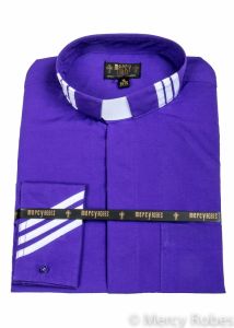Two Tone Mens Long Sleeve Tab Collar Clergy Shirt (Purple/White Stripe)