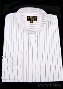 Mens Long Sleeve Pin Stripe Standard Cuff Full Collar Clergy Shirt (White/Black)