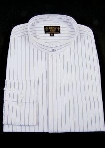 Mens Long Sleeve Pin Stripe Standard Cuff Full Collar Clergy Shirt (White/Blue)