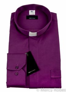 Mens Long Sleeves Tab Collar Clergy Shirt (Red Purple)