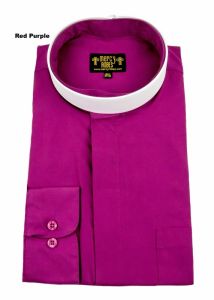 Mens Long Sleeve Standard Cuff Full Collar Clerical Shirt With Soft Collar (Red Purple)