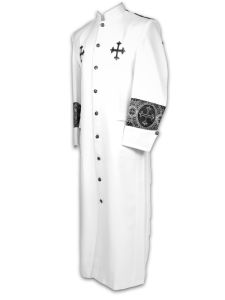 Robe Style Bae119 (B) White With Black/Silver Liturgical Fabric