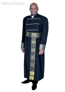 CLERGY ROBE STYLE ZBR168 (BLACK/BLK-GOLD LT) WITH BAND CINCTURE