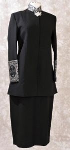 QUICK SHIP LADIES CLERGY JACKET WITH SKIRT  LC001 (BLACK/SILVER)