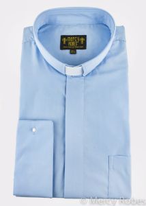 Mens Long Sleeve French Cuff Tab Collar Clergy Shirt (Light Blue)