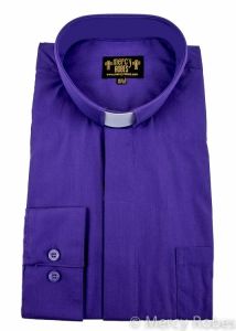 Mens Long Sleeve Standard Cuff Tab Collar Clergy Shirt (Roman Purple)
